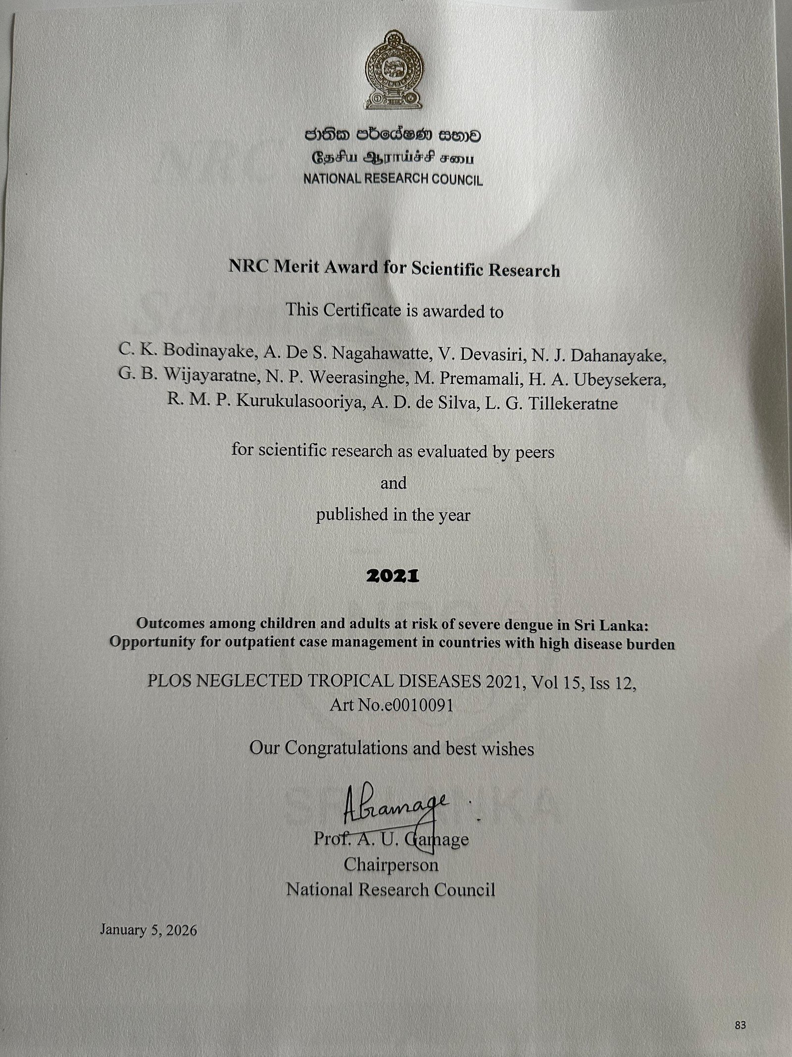 NRC Merit Award for Scientific Research 2026
